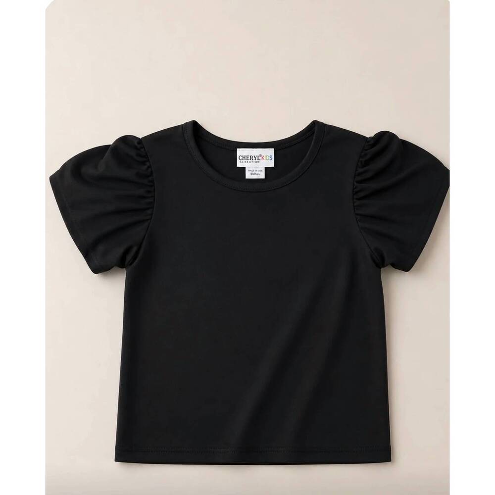 NEW CHERYL CREATIONS girl's bubble sleeve shirt in black - Picture 1 of 2